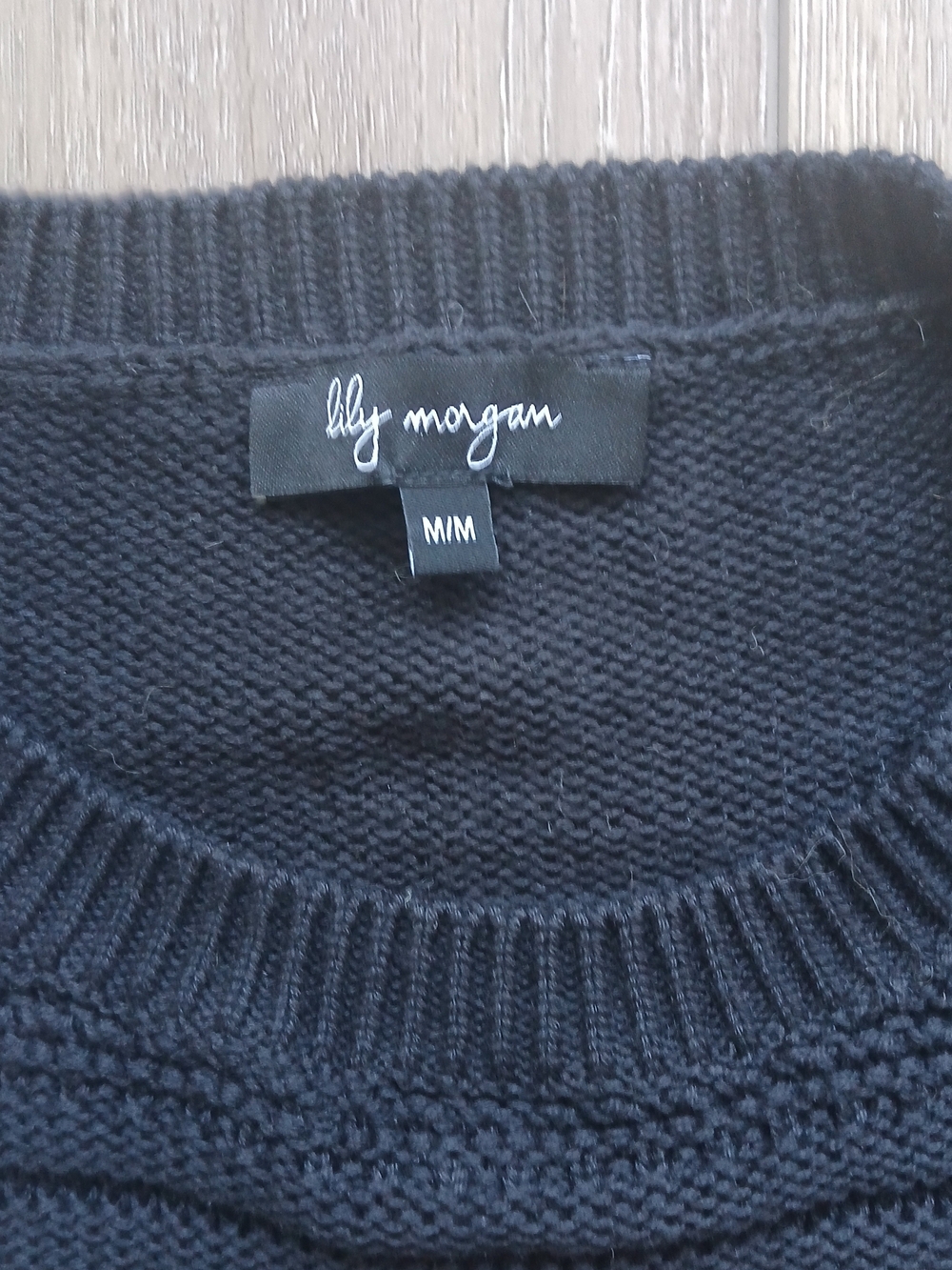 Lily Morgan Black Textured Knit Sweater Women Size M 3/4 Sleeve Crew Neck Casual - Picture 5 of 8